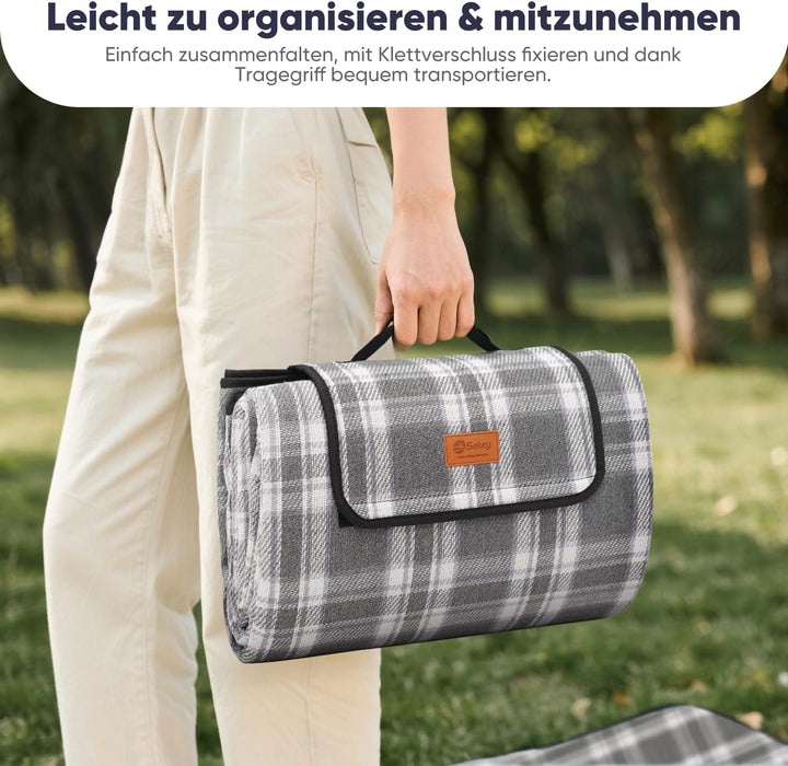 Sekey Picknickdecke Wasserdicht 200x200 cm, Karierte Stranddecke Sandfrei, 3-Schicht Struktur, Gepol