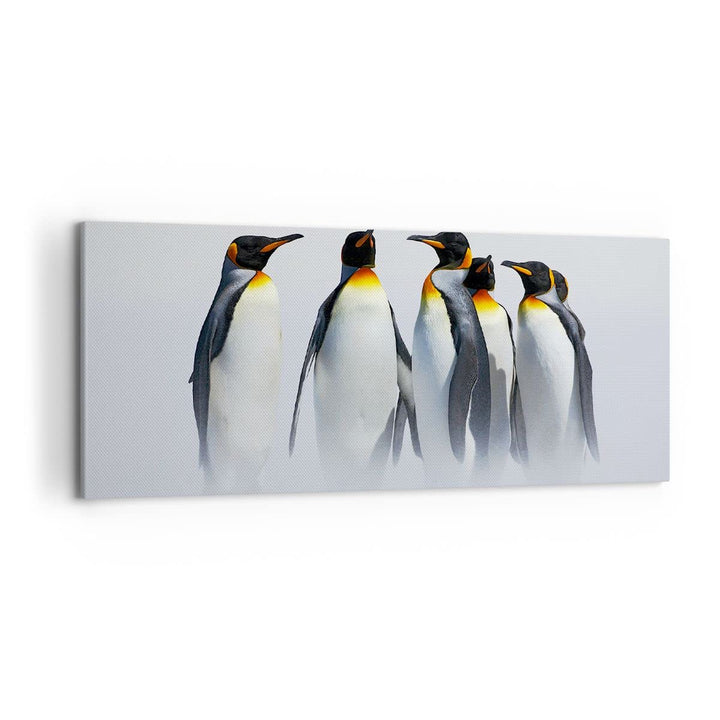 Wandbilder Dekoration Wohnzimmer Pinguine Winter Schnee Spaziergang Bilder auf Leinwand 120x50cm Lei