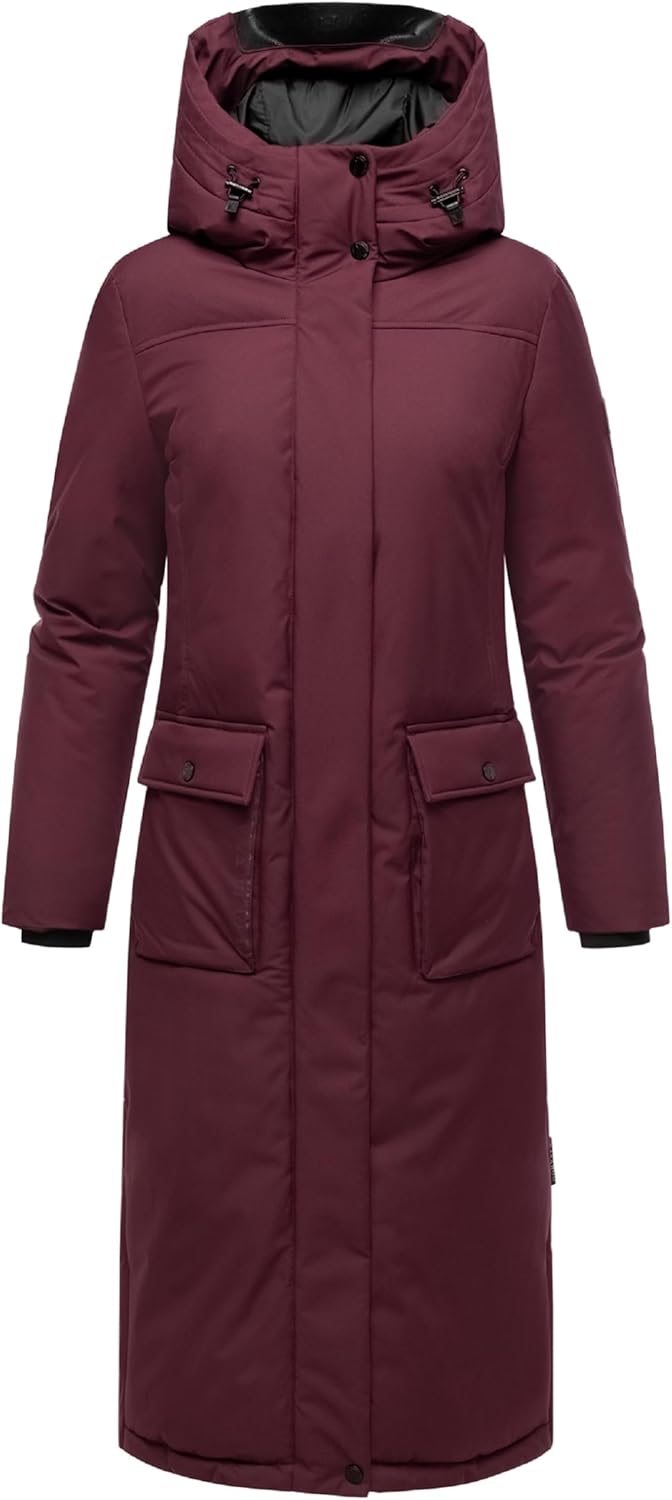 Navahoo Damen Wintermantel warmer Mantel extralang mit Kapuze Wolkenfrost XIV XS-XXL XS Wine, XS Win