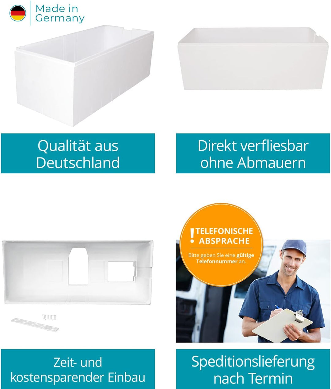 Calmwaters® Wannenträger 190 x 90 cm Modern Square 2, Passend für Rechteck-Badewanne 190x90 cm, Styr