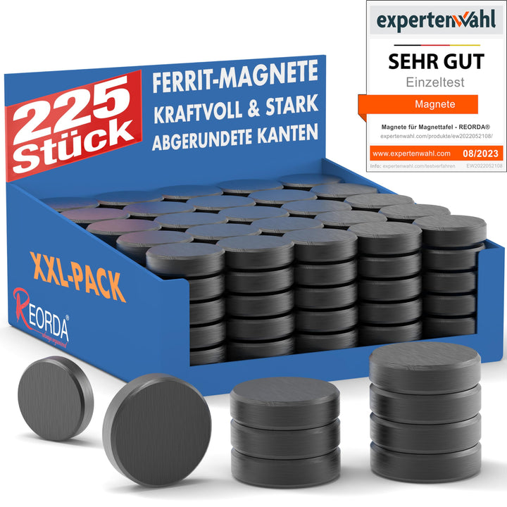 REORDA Magnete für Magnettafel stark - 225x Starke Magnete für Whiteboard, Pinnwand, als Kühlschrank