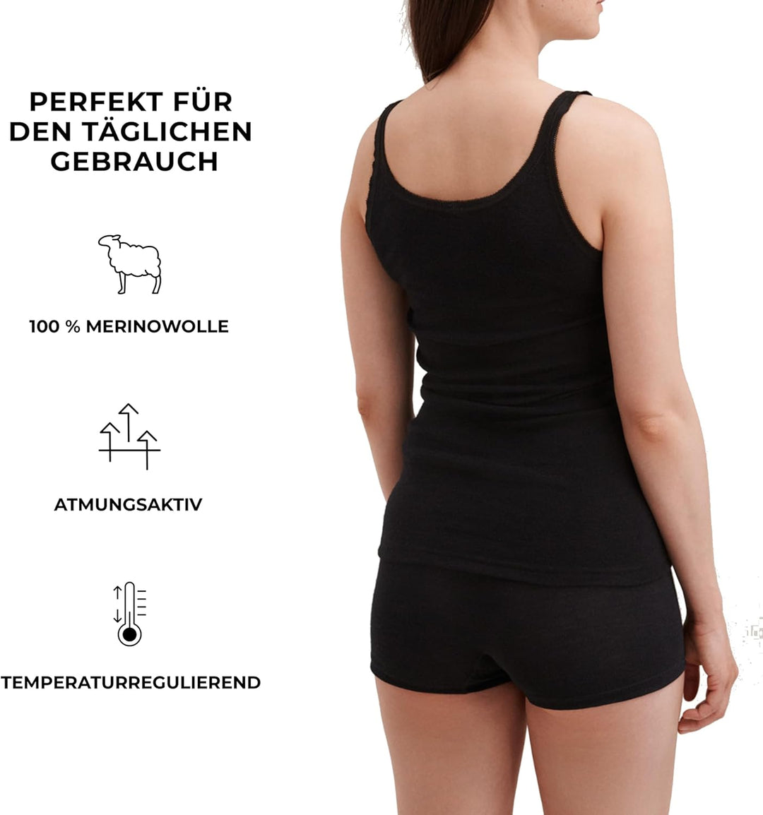 Dilling Top aus 100% natürlicher Merinowolle für Damen 38 Schwarz, 38 Schwarz