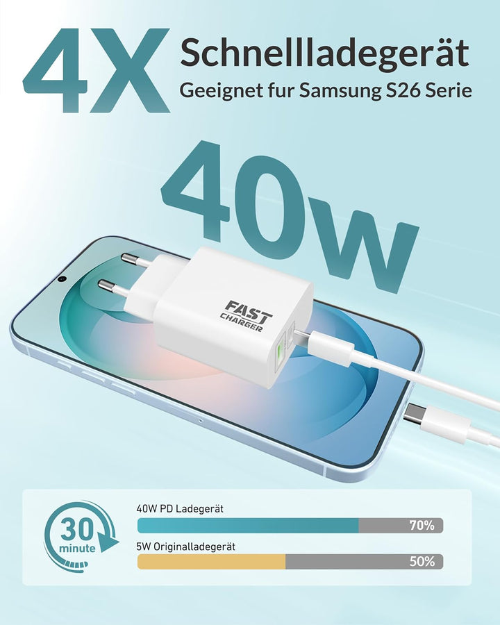 45W 2Port Schnellladegerät mit USB C Ladekabel für Samsung Galaxy S25 S24 S23 S22 Ultra 5G A56 A55 A