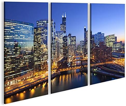 islandburner Bild Bilder auf Leinwand Chicago V3 Skyline Downtown 3p XXL Poster Leinwandbild Wandbil