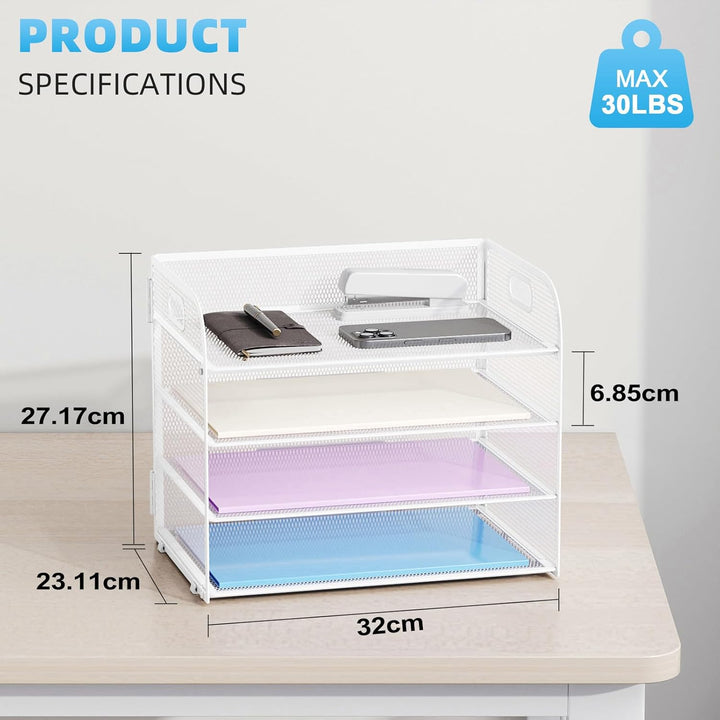 Marbrasse Schreibtisch Ablagen Organizer,4-Stufige Brief Papier Ablage mit Griff,Metall Gitter Desig