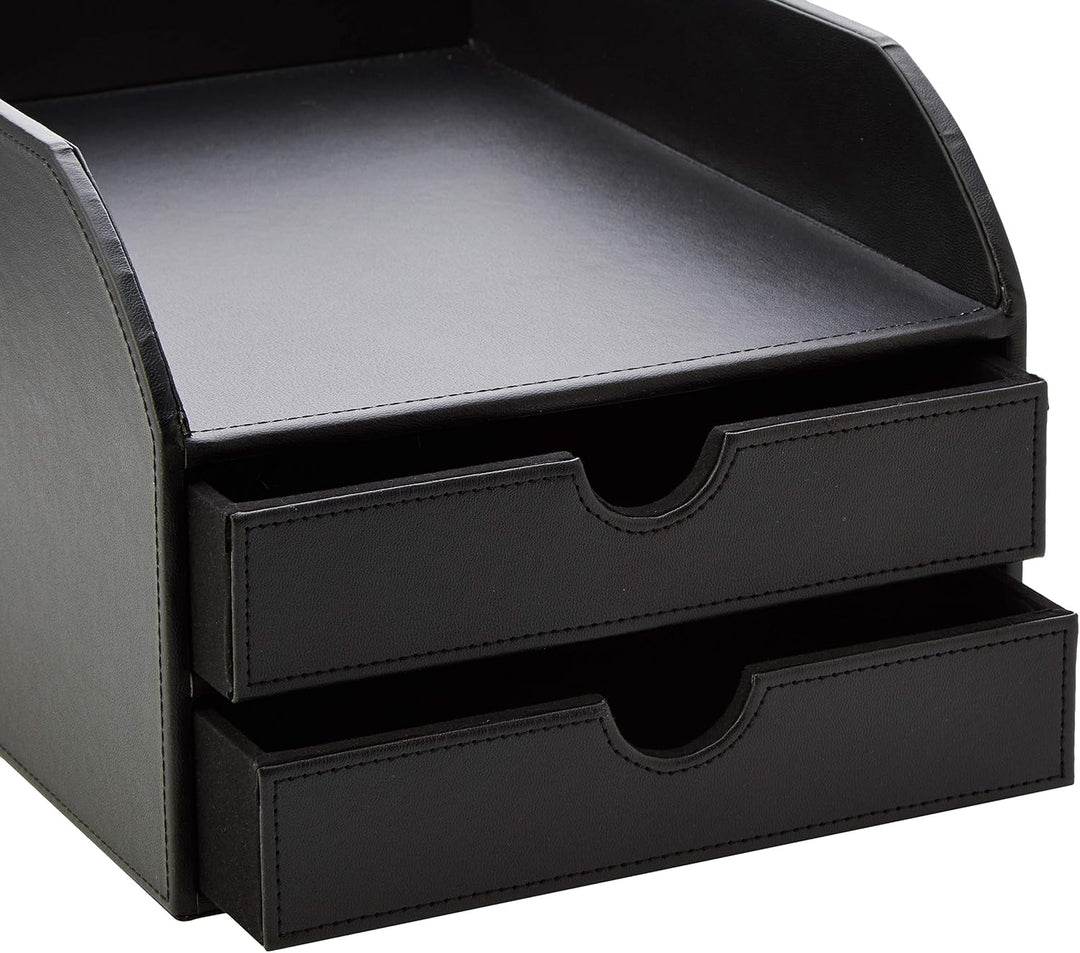 OSCO Faux Leather 2 Tier Sorter with Letter Tray Schwarz, Schwarz