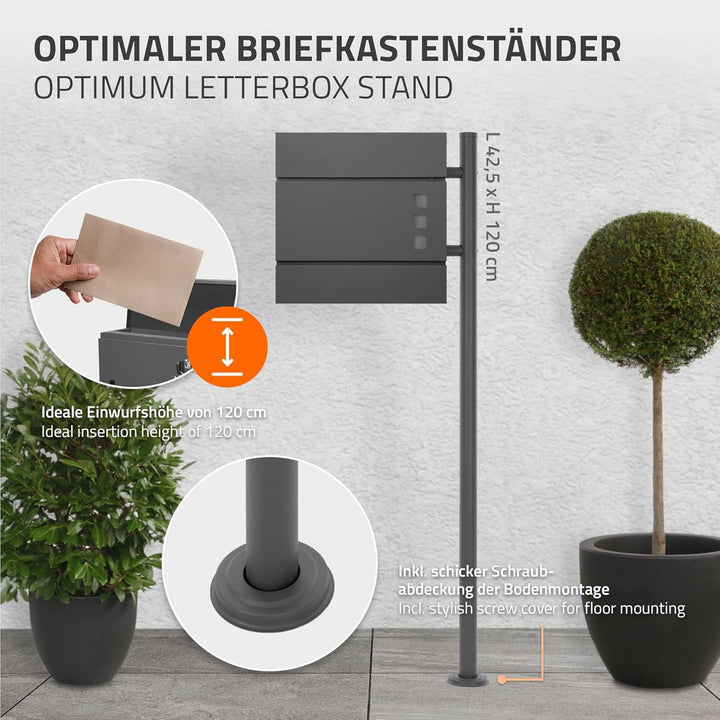 ML-Design Briefkastenständer pulverbeschichteter Edelstahl Anthrazit Gesamthöhe 120 cm Rund Freisteh