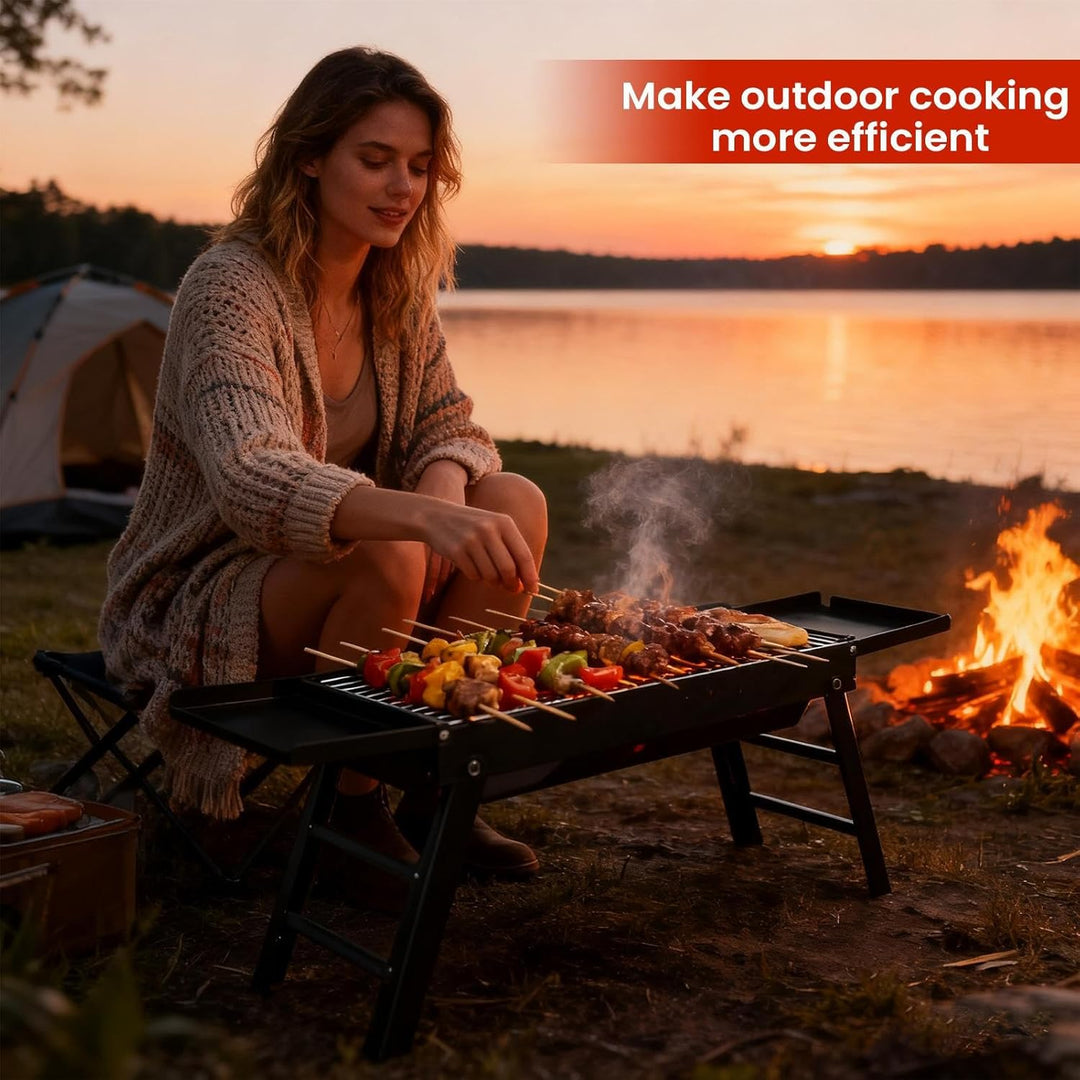 Zusammenklappbarer Grill,Faltbarer Picknick Kocher - Outdoor Grill mit Seitenablagen - Für Garten, C
