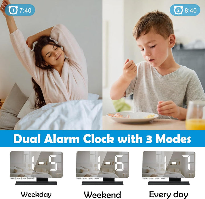 Sukeen Wecker Digital, LED Digital Uhr, 7,3" Tischuhr mit Schlummerfunktion, Zwei Weckzeiten, Wochen