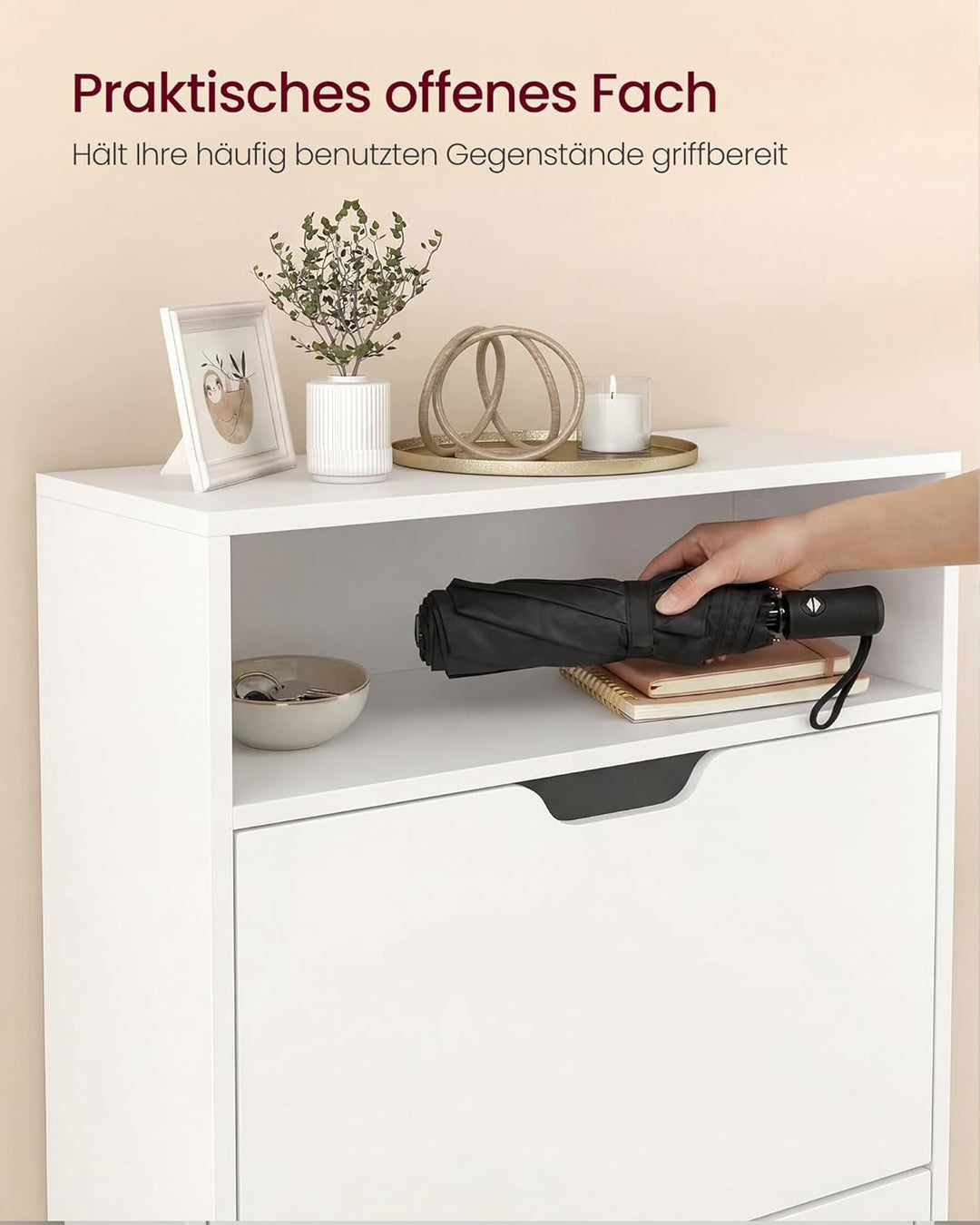 VASAGLE Schuhschrank 2 Klappen, Schuhkipper, Schuhregal, Schuhaufbewahrung, offenes Fach, Trennwand