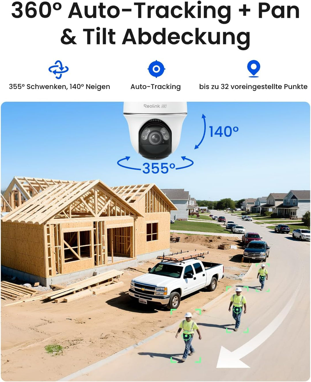 Reolink 4K 3G/4G LTE Überwachungskamera mit SIM Karte, 355°&amp;140° PTZ Solar Kamera Outdoor mit 8MP Fa
