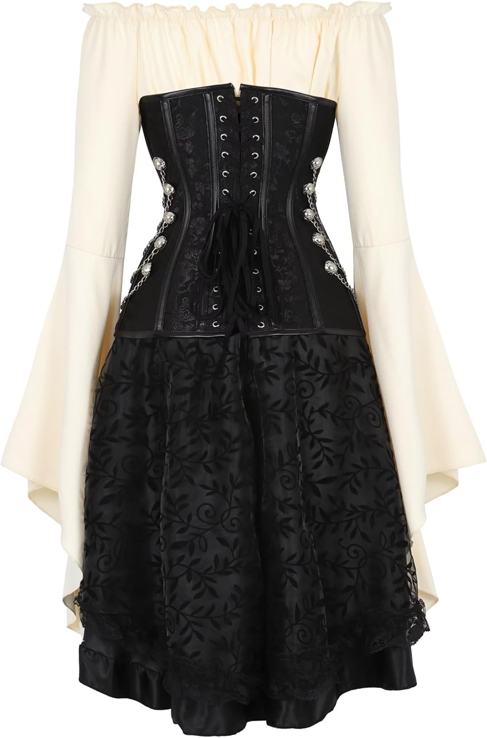 corsagenkleid Steampunk Korsett Kleid Pirat Leder Bustier Spitze Kostüm Burlesque Damen Gothic elega