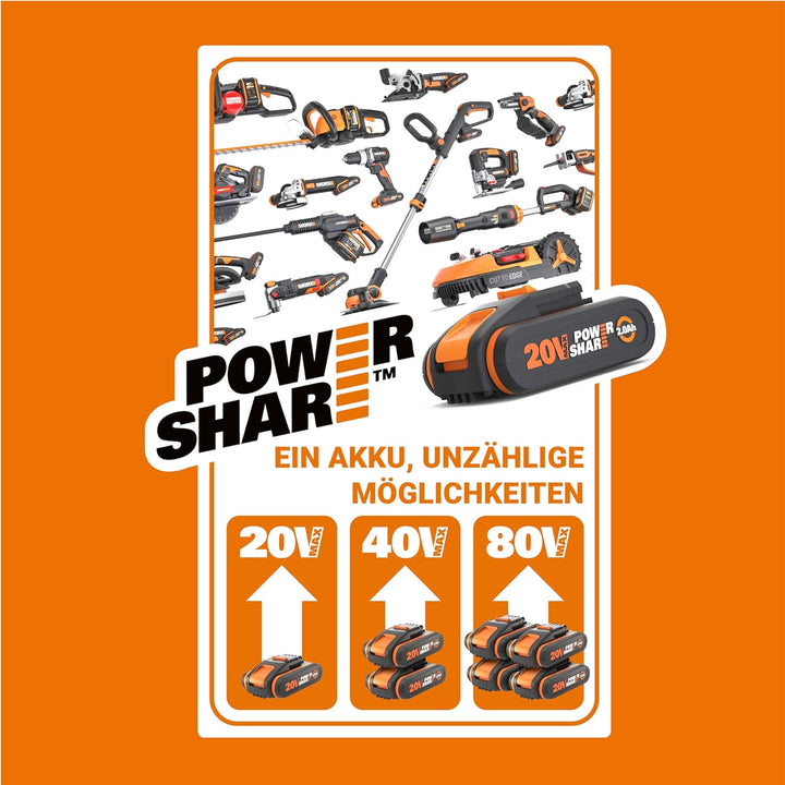 Original WORX WA3639 PowerShare Akku 20V - 2000mAh Li-Ion, wiederaufladbarer - kompakter Akku mit hö