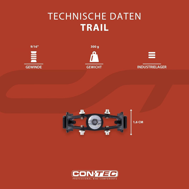 Contec Fahrrad Pedale Trail Alu MTB Freeride CNC CrMo Achse Pins 416g, Trail