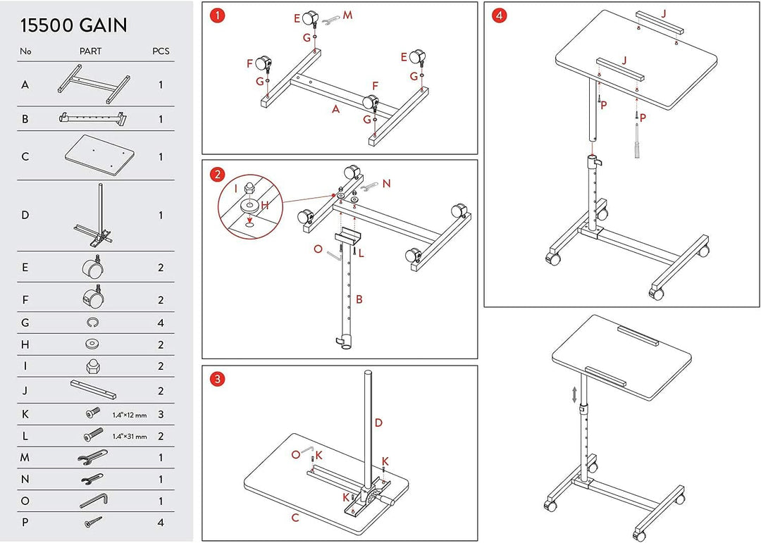 Tatkraft Gain - Laptoptisch Höhenverstellbar, mit Rollen, Laptoptisch Sofa & Bett, Tischplatte Einst