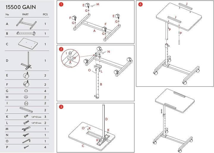 Tatkraft Gain - Laptoptisch Höhenverstellbar, mit Rollen, Laptoptisch Sofa & Bett, Tischplatte Einst
