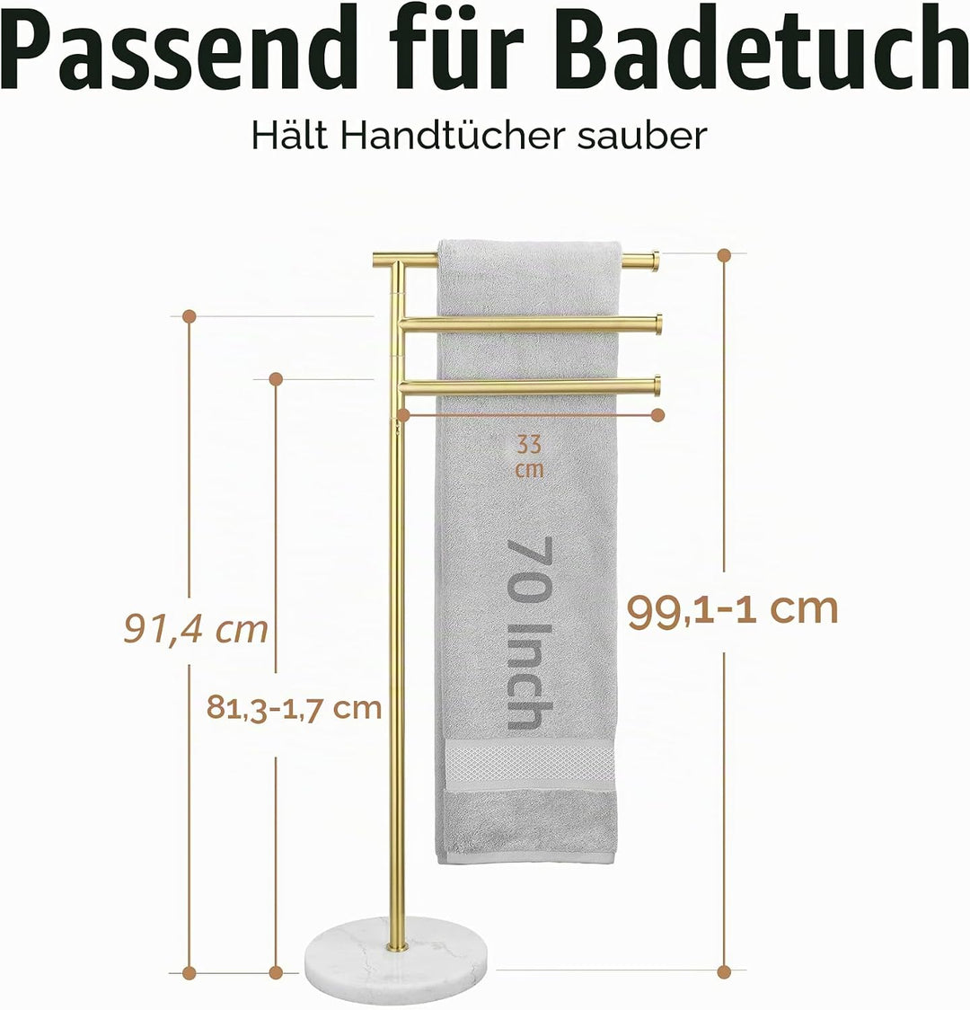 KES Gold Handtuchhalter Stehend Handtuchständer Handtuchstange Bad Badetuchhalter Edelstahl 18/8 Han