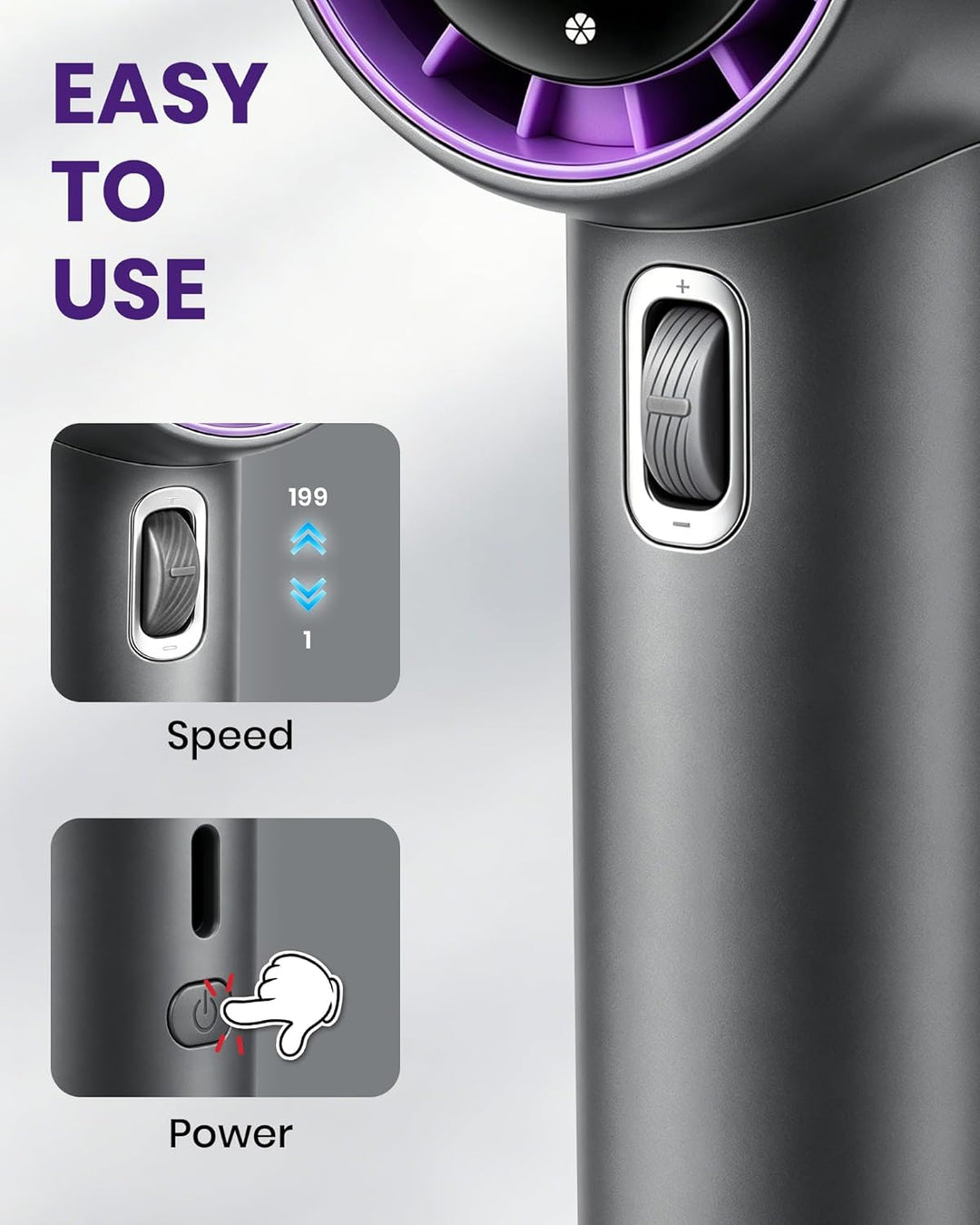 Handventilator 5000mAh – Tragbarer Turbo Ventilator mit 199 Stufen, 18 Std. Laufzeit, USB-C wiederau