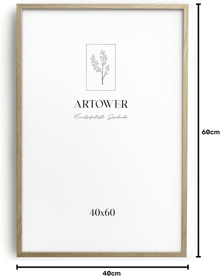 Artower® Bilderrahmen für 40 x 60 cm Natur Holz Eiche Dünner Rahmen | Posterrahmen Gross Vintage Col