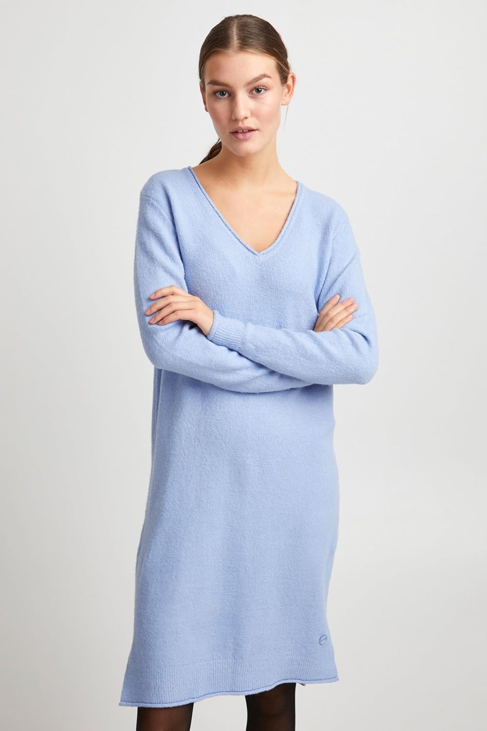OXMO OXIda Damen Strickkleid Feinstrickkleid Kleid, Brunnera Blue Melange (1639221)