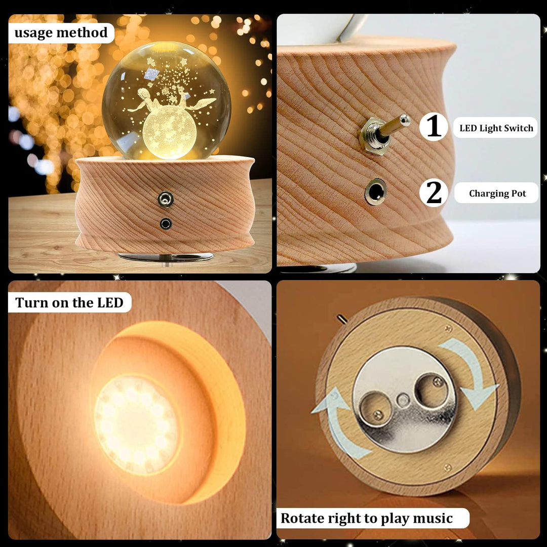 JOIENDY Spieluhr mit Kristallkugel 360°Rotation Base 3D Kristallkugel 70mm Kugelglas Geschenk für We