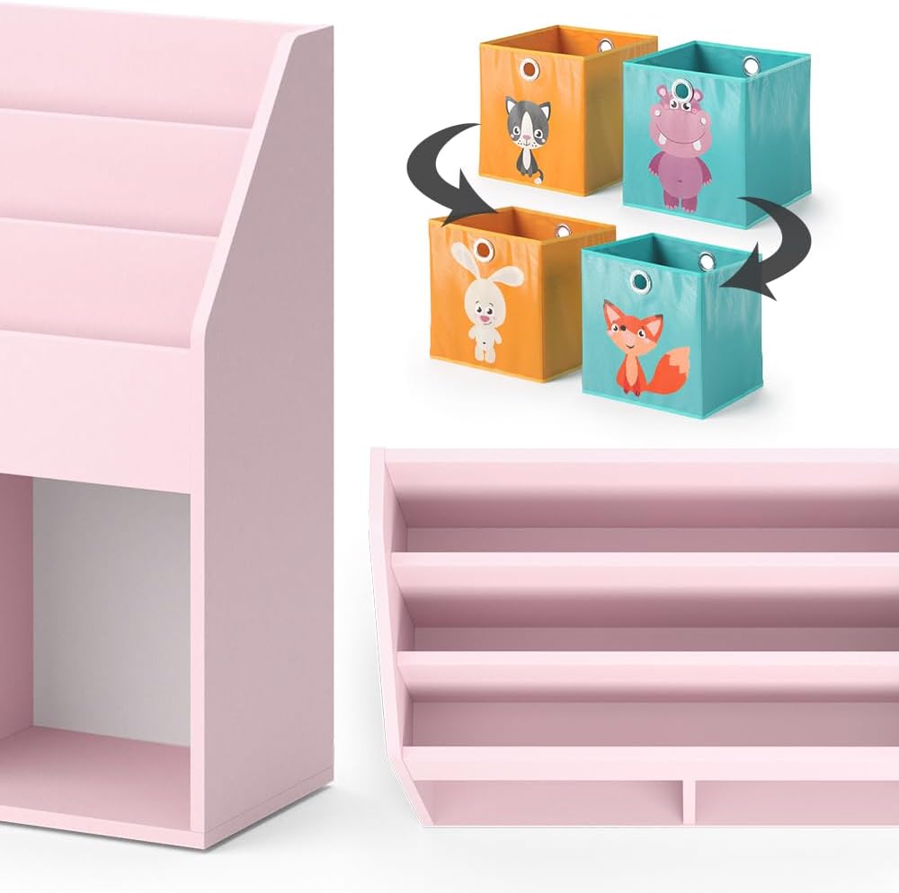Vicco Kinderregal Rosa Luigi mit 2 Faltboxen (Fuchs, Hase) - 72x79x31 cm hergestellt aus Spanplatte