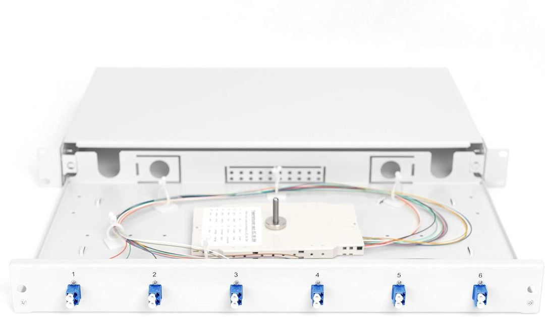 DIGITUS LWL Spleissbox 6 Kupplungen - LC - OS2 - 1HE - 19-Zoll - Multi-Mode Simplex - Mit Spleiss-Ka