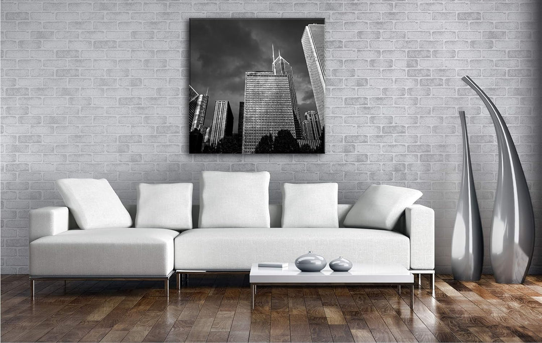 deyoli Chicago Innenstadt mit gigantischen Gebäuden im Format: 70x70 Effekt: Schwarz&amp;Weiss als Leinw