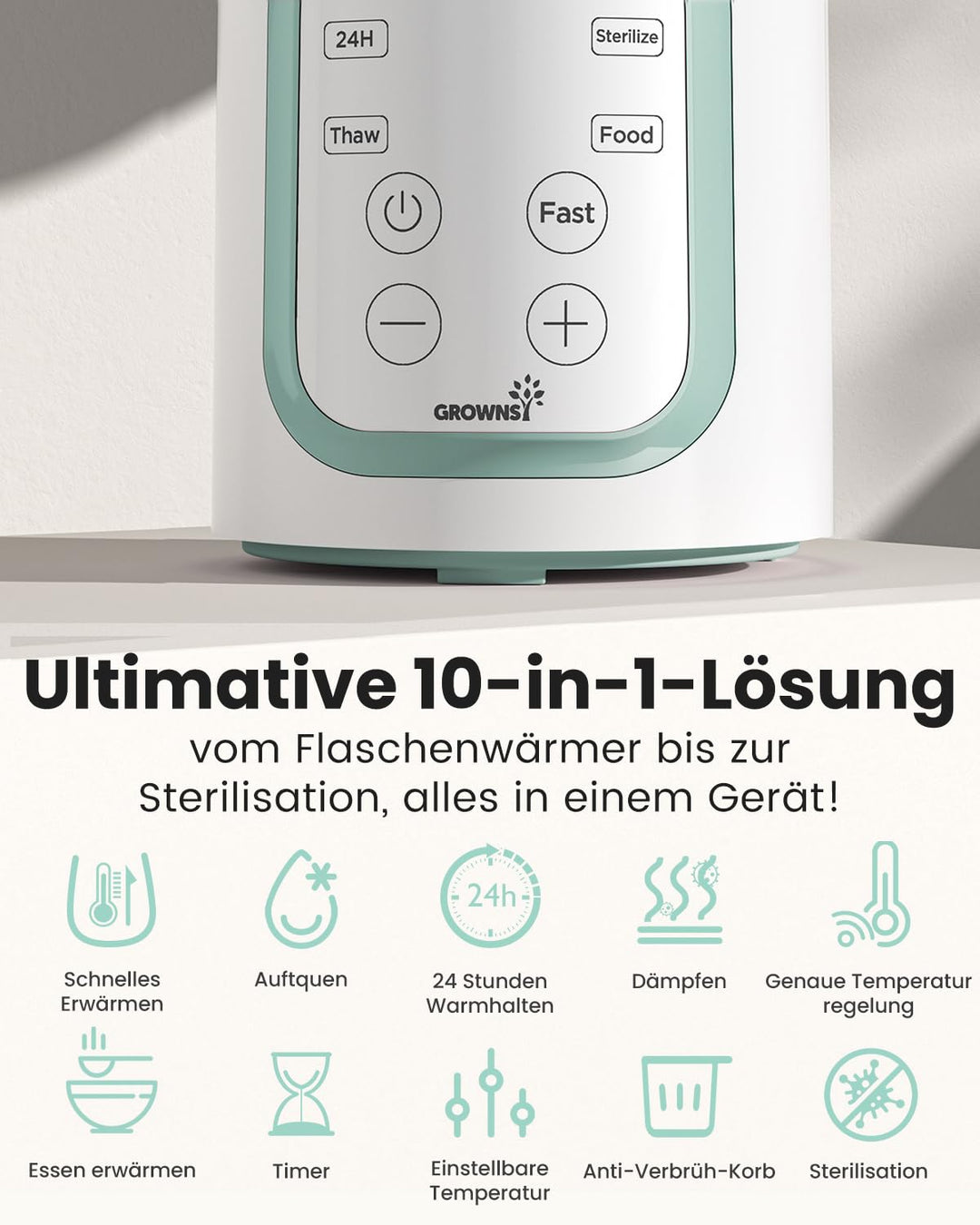 GROWNSY Flaschenwärmer Baby, 8-in-1 Flaschenwärmer für alle Flaschen mit Timer, präziser Temperaturk