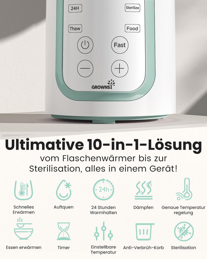 GROWNSY Flaschenwärmer Baby, 8-in-1 Flaschenwärmer für alle Flaschen mit Timer, präziser Temperaturk