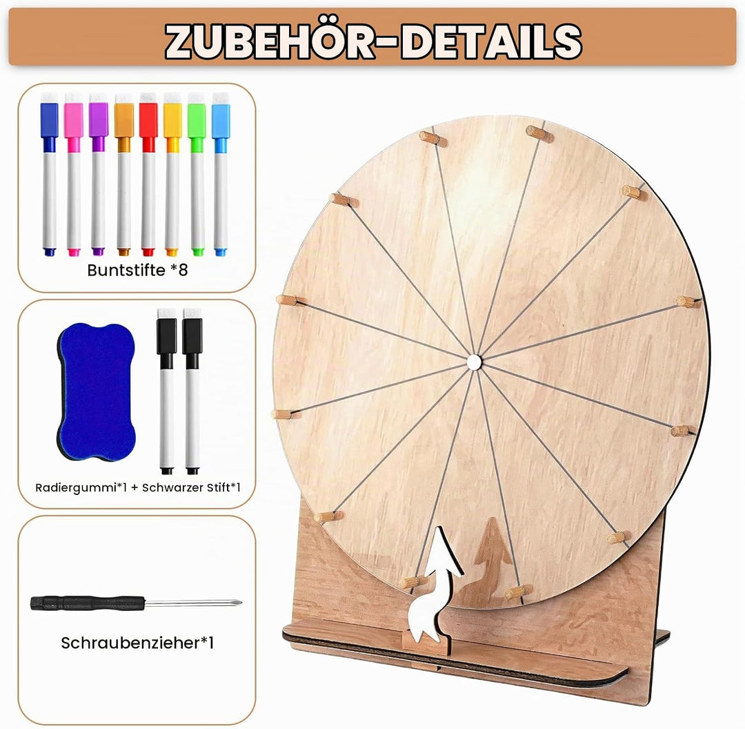 Glücksrad Zum Drehen,35 CM 12 Slots Glücksrad Zum Selbstgestalten Mit Markierstift,Grosses Glücksrad