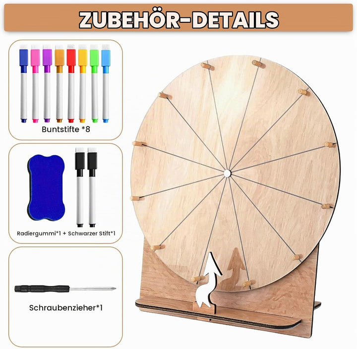 Glücksrad Zum Drehen,35 CM 12 Slots Glücksrad Zum Selbstgestalten Mit Markierstift,Grosses Glücksrad
