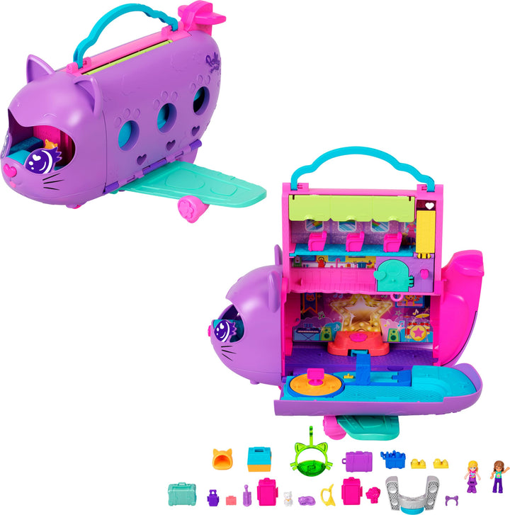 Polly Pocket Puppen und Spielset, Kitty Airways Flugzeug, Reisespielzeug mit 2 kleinen Puppen und Ti