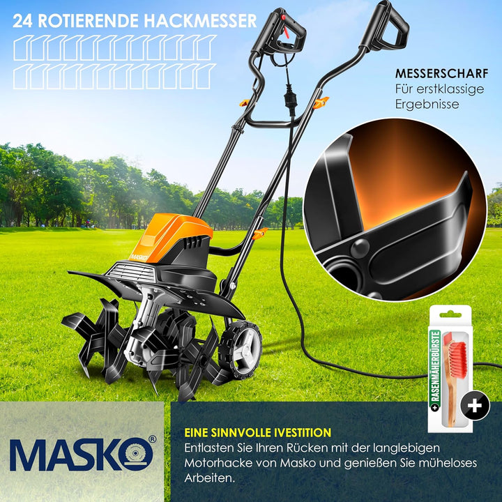 MASKO® elektrische Motorhacke 1500 Watt | 45cm Arbeitsbreite 20cm Arbeitstiefe | Bodenhacke | Ackerf