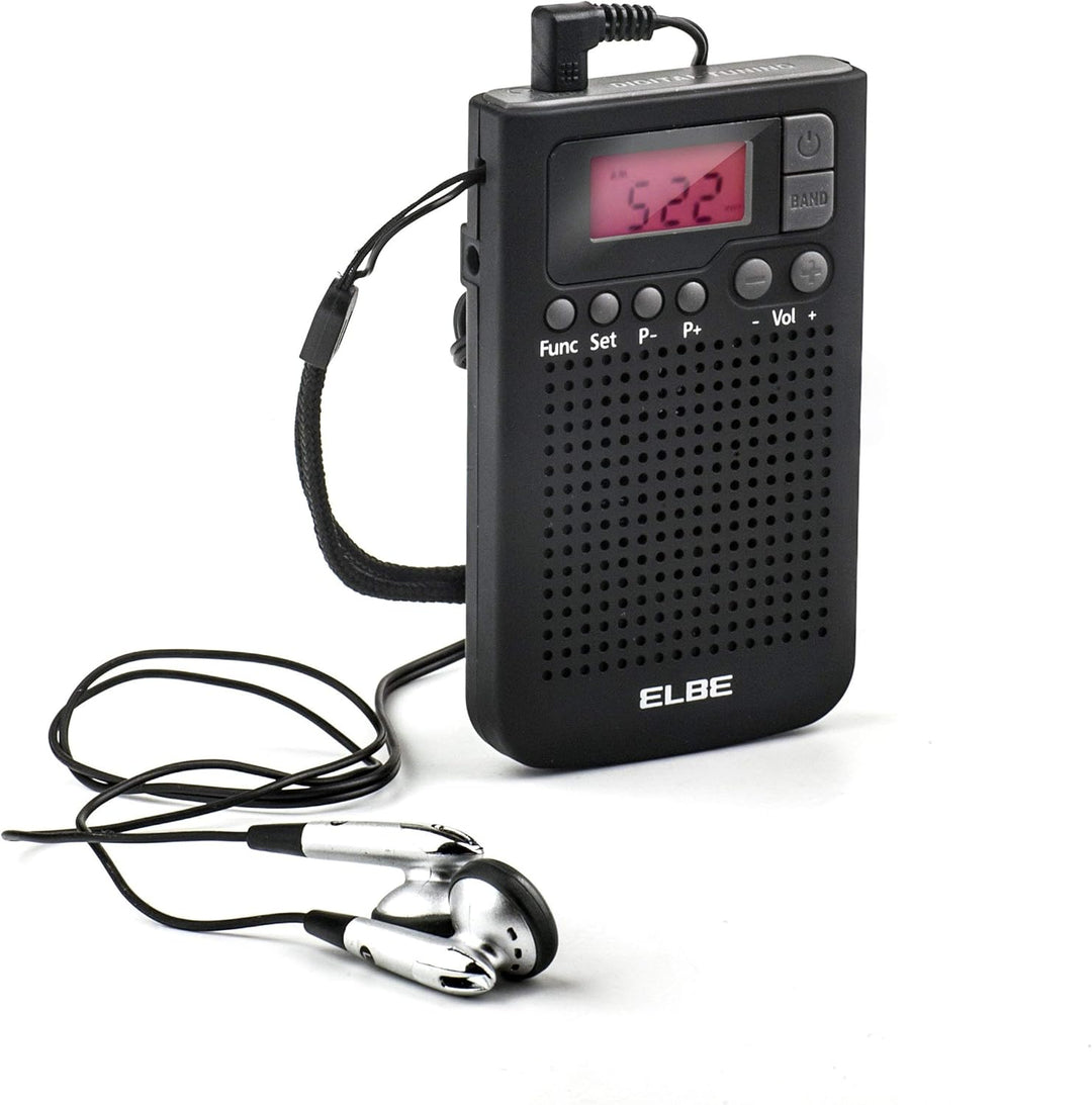ELBE RF-93 Digitales Taschenradio, AM/FM-Radio, Speicher für 20 Sender, Wecker, eingebauter Lautspre