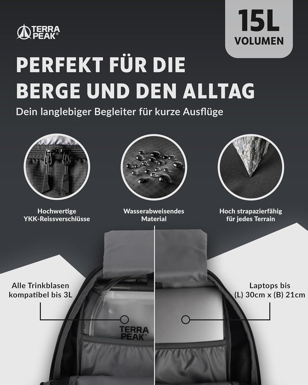 Terra Peak® Premium Wanderrucksack 15L (AREN) für Damen & Herren klein & extra leicht mit Rückenbelü