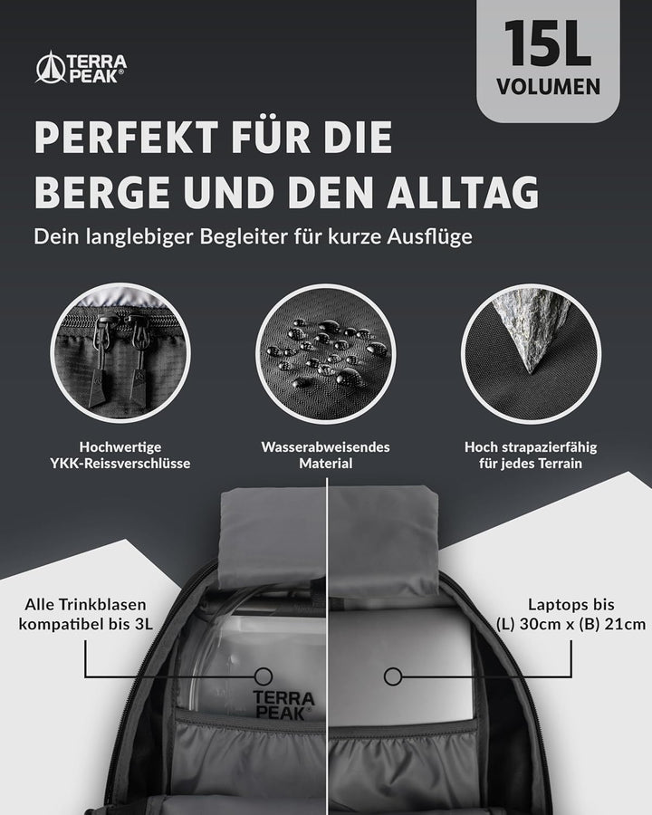 Terra Peak® Premium Wanderrucksack 15L (AREN) für Damen & Herren klein & extra leicht mit Rückenbelü