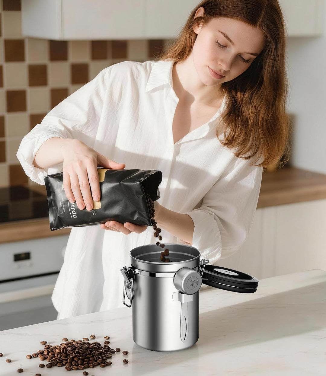 Coffee Gator-Edelstahl-Kaffeedose – Hält gemahlener Kaffee und Bohnen länger frisch – Behälter mit D