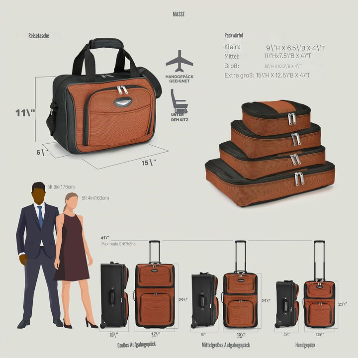 Travel Select Amsterdam Erweiterbares Rollgepäck 8-Piece Set (15/21/25/29/Packing Cubes) Marineblau