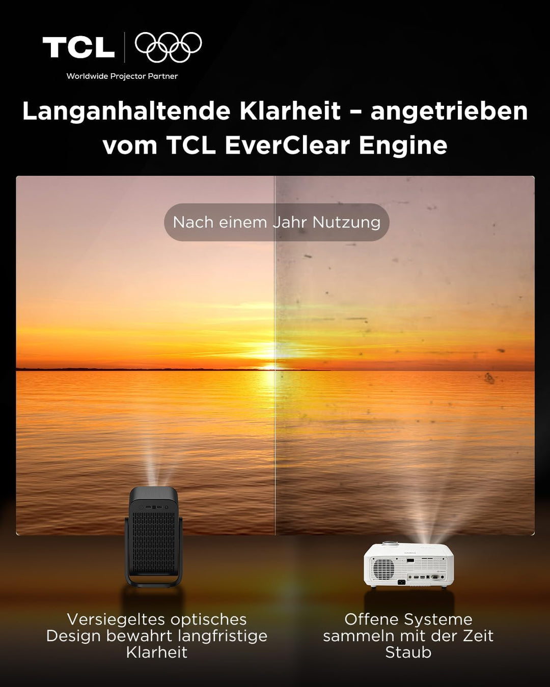 TCL C1 Beamer 4K-kompatibel, Offizielle Google TV (APV/Netflix/Disney), Smart Beamer 1080P Full HD,