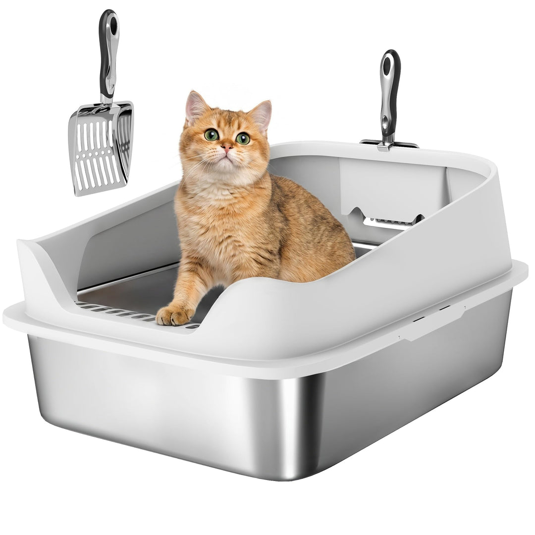 PawHut Katzentoilette Edelstahl XXL für Katzen 60,2 x 40,2 x 29,7 cm Grau | Edelstahl, Offene Katzen