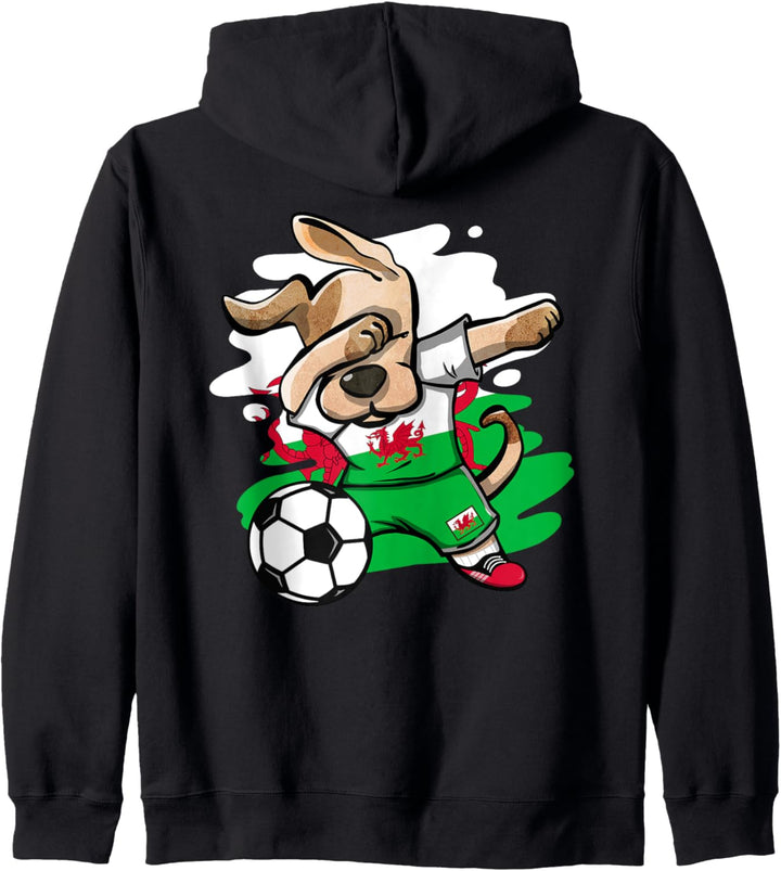 Dabbing Hund Wales Fussball Mannschaft - Walisische Flagge Kapuzenjacke