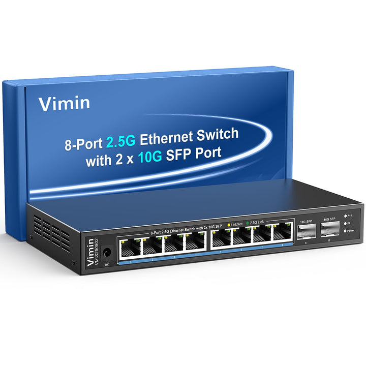 10-Port 2,5G Unmanaged Netzwerk Switch, 8X 2,5Gbase-T Ethernet Ports, 2X 10G SFP+, 120Gbps Switching