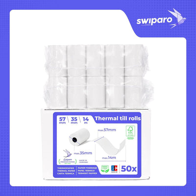SWIPARO - Ec-Cash Thermorollen 57mm x 14m x 12mm - Kassenrollen - Thermopapier - Bonrollen für Banko