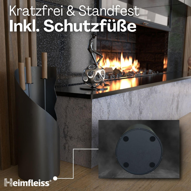 Heimfleiss® Kaminbesteck Modern Grau | Ofenbesteck Kaminbesteck Set | Hochwertiges Kaminset aus Schü