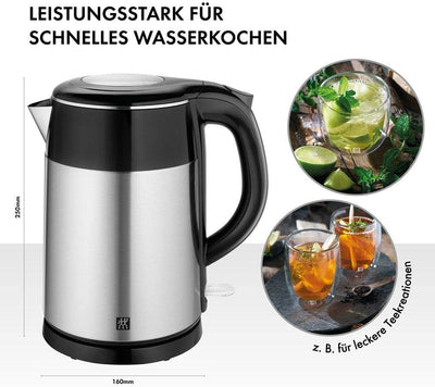 ZWILLING 1002478 Wasserkocher, 1,2 Liter, 1.550-1.850 Watt, Edelstahl/Kunststoff,