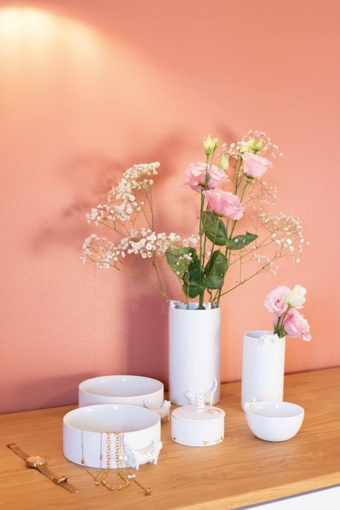 Porzellangeschichten Vase Vogelschwarm und Katze