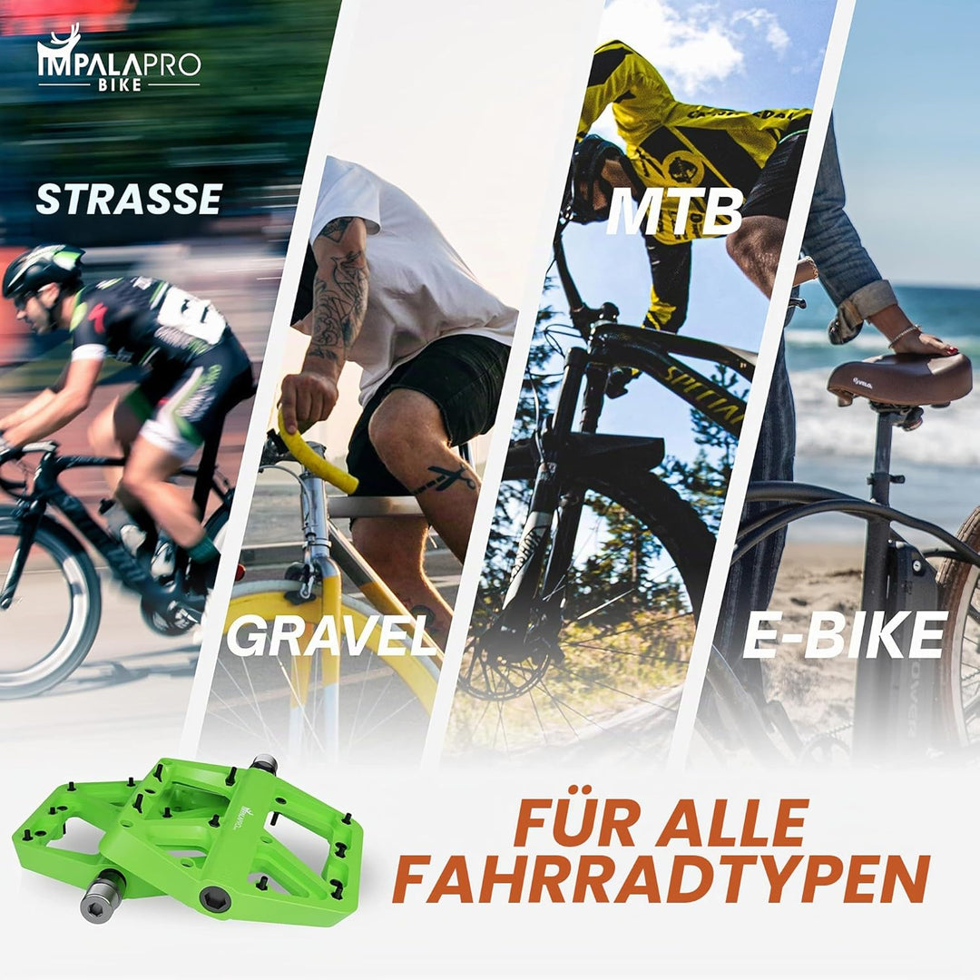 IMPALAPRO Fahrradpedale breite Nylonplattform (115 × 113 mm) Ultraleicht 180 g – Flat Pedale MTB Ren