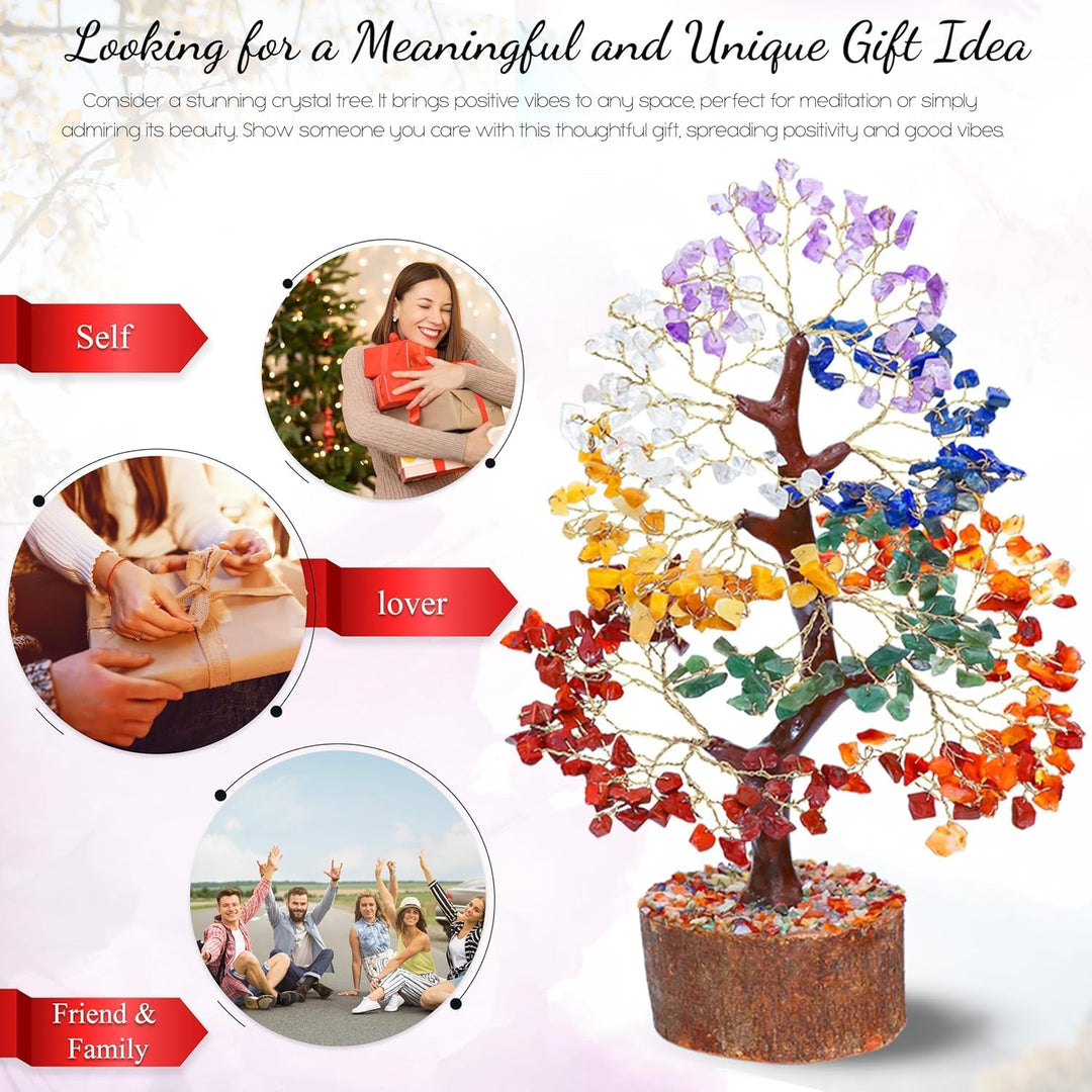 Seven Chakra Natural Gemstone Healing Tree Bonsai for Crystal Reiki Healing Balancing Good Luck Weal