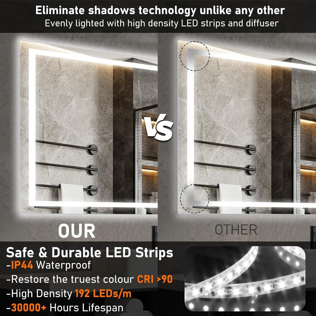 Ratsamee Badspiegel mit Beleuchtung LED, 100x60cm Bluetooth Spiegel mit Light, Wandspiegel mit Front